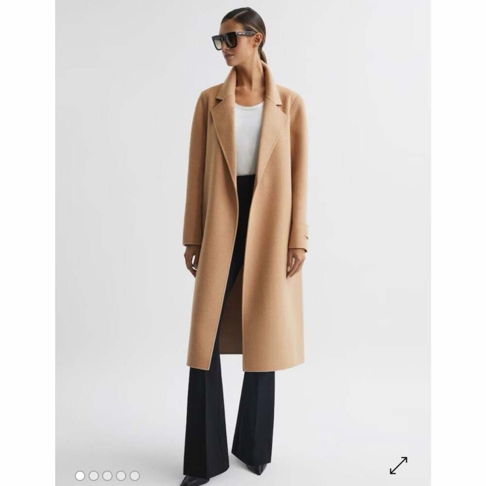 NWOT REISS Brooks Longline Belted Wool Blend Coat Camel Women’s US 4